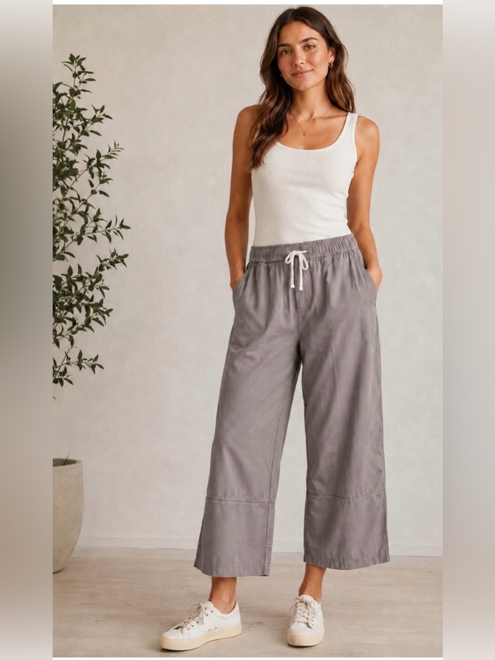 PACT Small Gray Organic Cotton Daily Twill Crop Wide Leg Pants Orig$88 Exc Cond